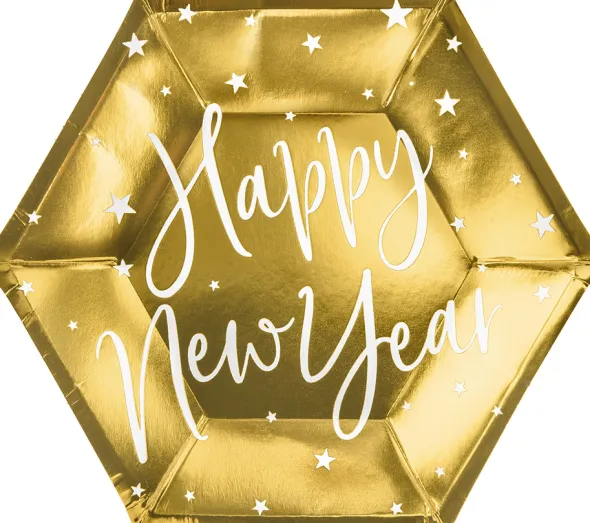 New Year tallerken guld 6-pak